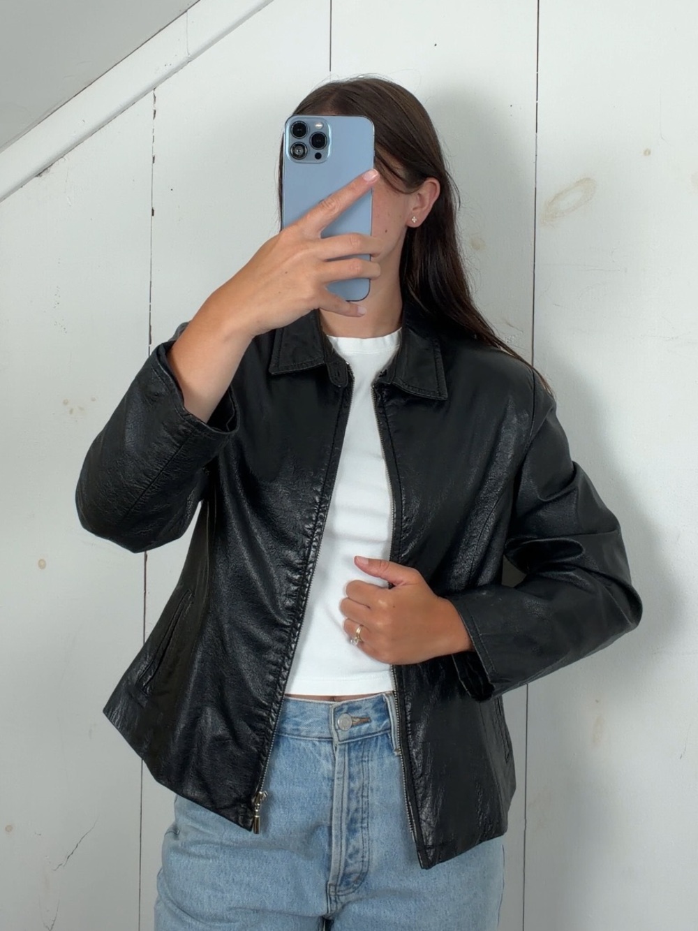 Vintage‎ Wilsons Maxima Black Leather Zip Up Moto Jacket Women’s Medium 90s Y2K